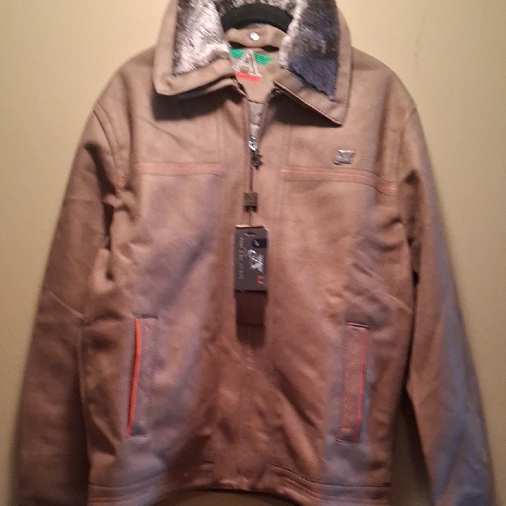 Brown Jacket Faux Suede with Faux Fur Collar